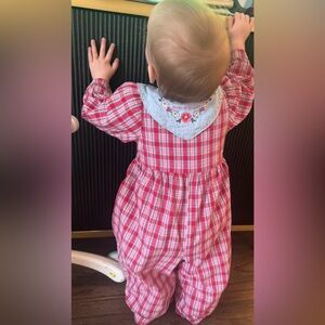 Vintage early 90s Oshkosh plaid jumpsuit with handkerchief detail 18 months